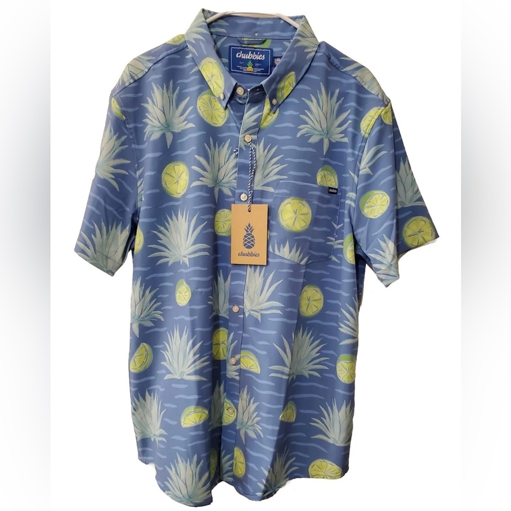 Chubbies Short Sleeve Full Button 4 Way Stretch Top - The Lime Chaser - XL - NWT